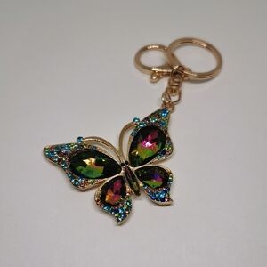 Elegant Butterfly Keychain with Multicolor Crystals